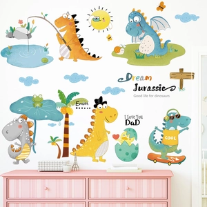Cartoon Dinosaur Wall Stickers PVC Waterproof Removable Wall Decal For Kids Bedroom Playroom Nursery Kindergarten Classroom Decor