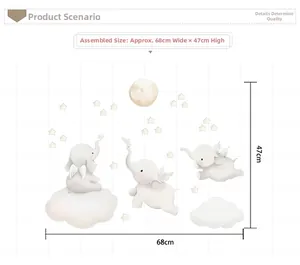 Detail view of elephant wall decals for kids room with 68cm x 47cm dimensions
