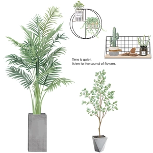 Tropical green plants wall stickers featuring watercolor palm leaves and potted succulents