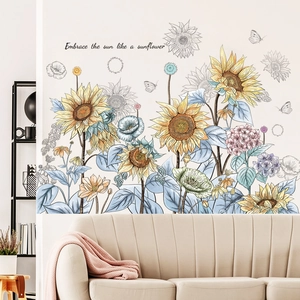 Wasserdichter Sonnenblumen-Wandaufkleber mit Blumenmustern und Spruch für Deko