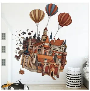 Detailed wall sticker featuring a hot air balloon, castle and Castle in the Sky text