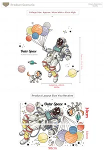 Detailed view of astronaut wall sticker layout and dimensions for kids room decor