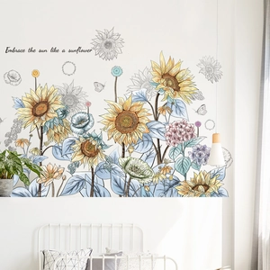 Wandtattoo-Set mit Sonnenblumen und Schmetterlingen für Schlafzimmer-Deko