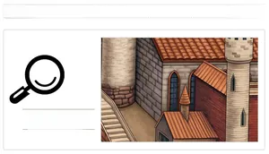 Detailed close-up showing red tile roof and stone tower of the castle wall sticker