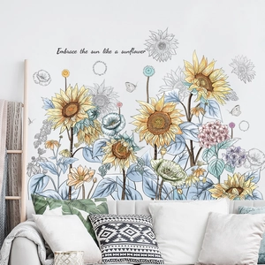 Sonnenblumen Wandsticker mit Schmetterlingen und Spruch für gemütliche Deko