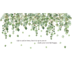 Nordic green eucalyptus leaf wall sticker with motivational life quote for home decor