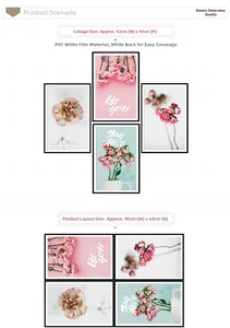 Detailed view of pink flower wall stickers with dimensions 92x93cm made of PVC material