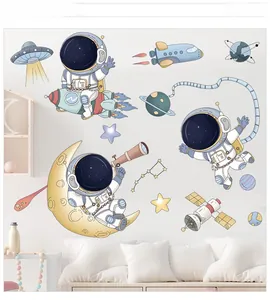 Detailed view of astronaut wall decals with planets and rocket for kids room decor