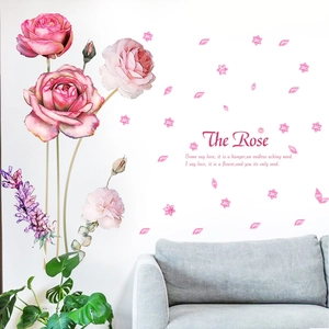 Stickers Muraux Romantiques Rose et Lavande en PVC Étanche Autocollant Décalcomanies pour Décoration de Chambre et Salon