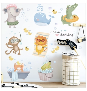 Waterproof cartoon animal wall stickers featuring cute elephant and whale for kids' bathroom
