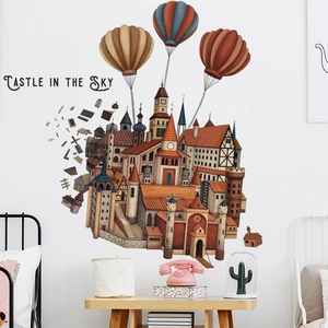 Nordic hot air balloon and castle wall stickers for kids bedroom decor