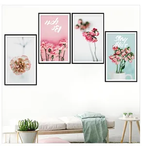 Modern floral wall art set with pink carnations and stay alive inspirational quotes
