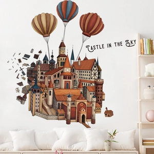 Hot air balloon castle wall sticker for children's room in Nordic creative cartoon style