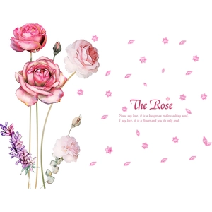 Stickers muraux roses et lavande romantiques avec design aquarelle et poème