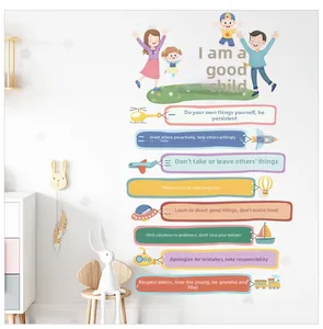 Close-up of motivational classroom wall stickers with colorful cartoon vehicle patterns