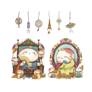 Stickers muraux Maneki Neko japonais avec chats de dessin animé pour décor de magasin