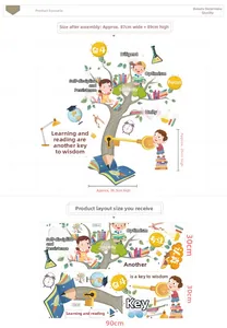 Detailed view of educational wall stickers with growth tree design and size specifications