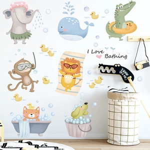 Waterproof cartoon animal wall stickers featuring cute elephant and whale for bathroom decor