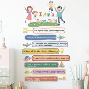 Kids Educational Behavior Rules Wall Sticker Cartoon Family Vehicle PVC Waterproof Removable Decal For Classroom Bedroom Decoration