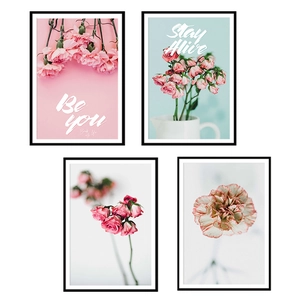 Pink floral wall art set with botanical photography and motivational typography