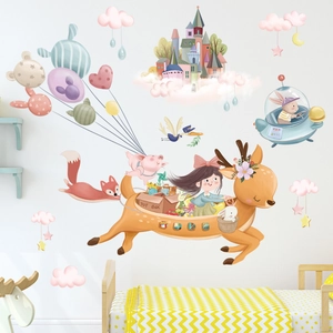Cartoon Fawn Girl Wall Sticker Removable PVC DIY Mural For Kids Room Nursery Bedroom Kindergarten Classroom Decor Dreamy