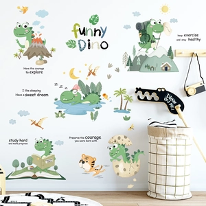 Cute Cartoon Dinosaur Wall Stickers For Kids Room PVC Waterproof Jungle Theme Wall Decals Quotes Nursery Classroom Home Decor