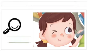 Detail showing a cute cartoon girl illustration on an educational wall sticker for kids