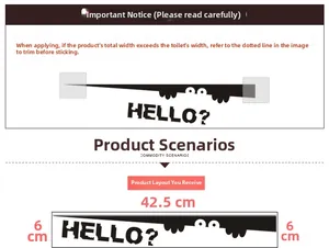 Detail of creative crocodile toilet sticker with HELLO text measuring 42.5cm by 6cm