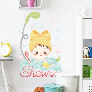 Niedlicher Wandaufkleber Babyparty mit gelber Schleife und Ente für Badezimmerdekoration