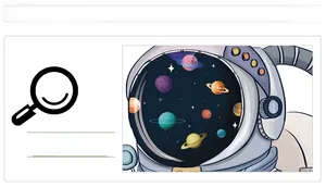 Detail showing an astronaut helmet reflecting colorful planets and stars on wall decal