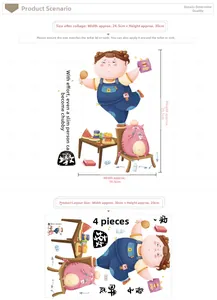 Cartoon girl eating chicken wall sticker with dimensions for bathroom toilet decor