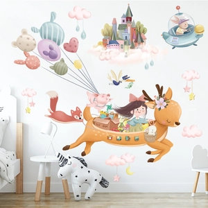 Cartoon dream wall stickers with deer, knights and balloons for a cozy kid's room decor
