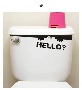 Funny black waterproof toilet sticker featuring curious monster eyes and HELLO text detail