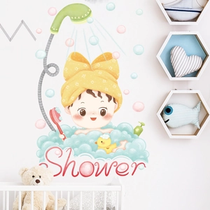 Süße wasserdichte Badezimmer Wandsticker mit Cartoon Baby Duschszene für Kinderzimmer Dekor