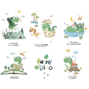 Cartoon dinosaur wall stickers for kids rooms with various fun exploration scenes