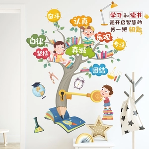 Inspirational knowledge tree wall sticker with pencil trunk for kids study room decoration