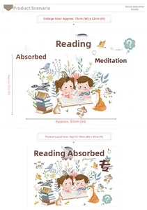 Detail of inspirational reading wall stickers for kids with layout and assembled dimensions