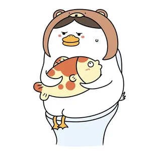Funny cartoon duck in bear hood on toilet waterproof sticker for bathroom decor