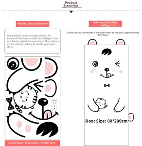 Sticker mural chat et ours avec guide des tailles pour chambres d'enfants