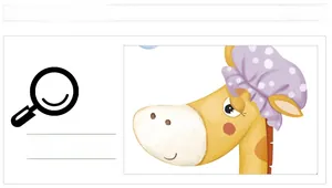 Detail of cute cartoon giraffe sticker wearing purple polka dot sleep cap for toilet decor