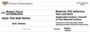 Detailed chart showing PVC adhesive wall sticker specs and surface application guide