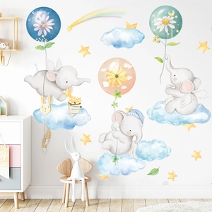 Waterweight elephant wall stickers with clouds and stars for baby nursery decor