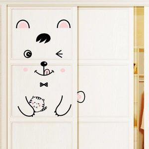 Mignon Chat Et Ours Dessin Animé Autocollant Mural Bricolage Imperméable PVC Auto-Adhésif Porte Décalcomanie Pour Chambre D'Enfants Salon Décoration Maison