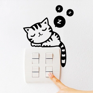Creative Cartoon Sleeping Cat Wall Sticker For Light Switch Decoration Removable PVC Vinyl Decal Home Living Room Laptop Decor