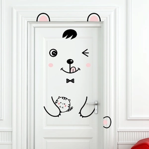 Autocollants chat et ours mignons pour décoration de porte de chambre d'enfant