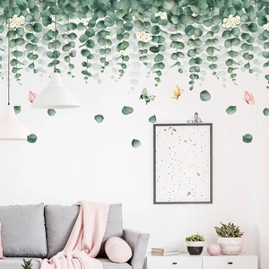 Watercolor Eucalyptus Leaves Wall Stickers Plant Vine Butterflies PVC Removable Wall Decals For Living Room Bedroom Decor