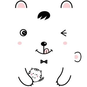 Sticker mural dessin animé ours clignant de l'œil et chat pour décor chambre enfant
