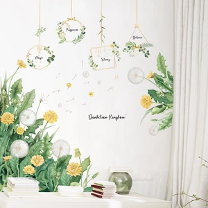 Nordic dandelion and daisy wall stickers with gold geometric frames for living room decor