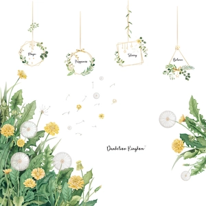 Nordic watercolor dandelion and hanging plant wall stickers with Magic and Happiness motifs