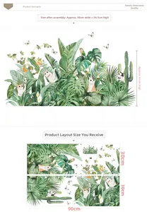 Macro view of tropical plants and cats wall decals showing layouts and dimensions